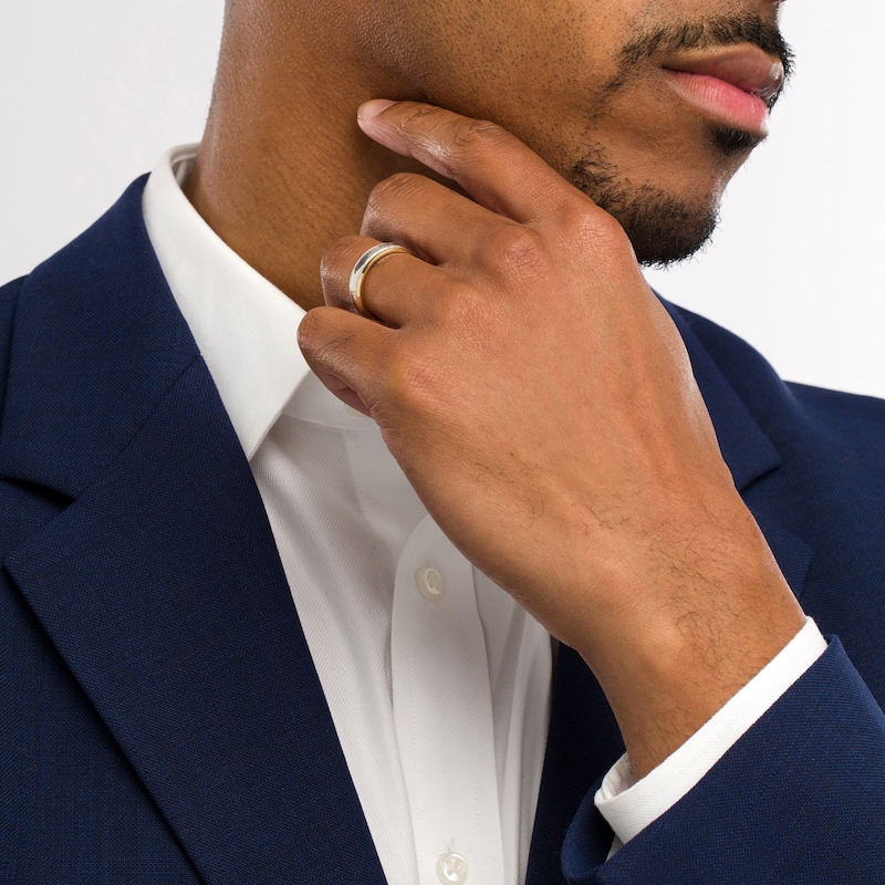 Main Image 2 of Men's 6.0mm Diamond-Cut Vintage-Style Wedding Band in 14K Two-Tone Gold - Size 10