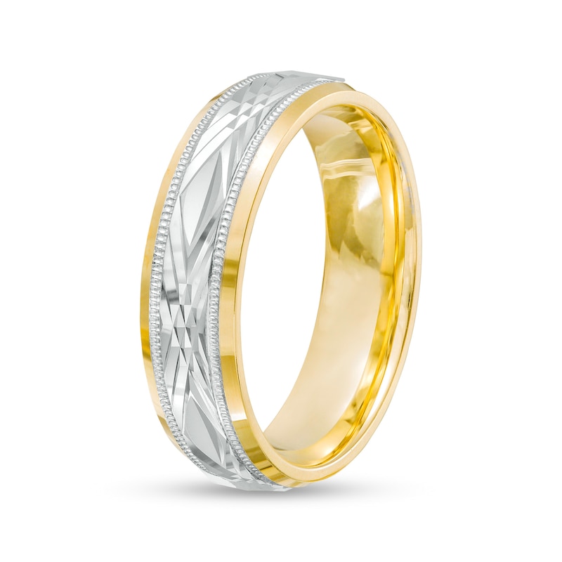 Main Image 3 of Men's 6.0mm Diamond-Cut Vintage-Style Wedding Band in 14K Two-Tone Gold - Size 10