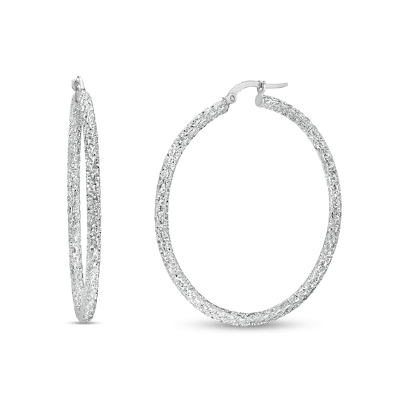 40.0mm Diamond-Cut Tube Hoop Earrings in 10K White Gold