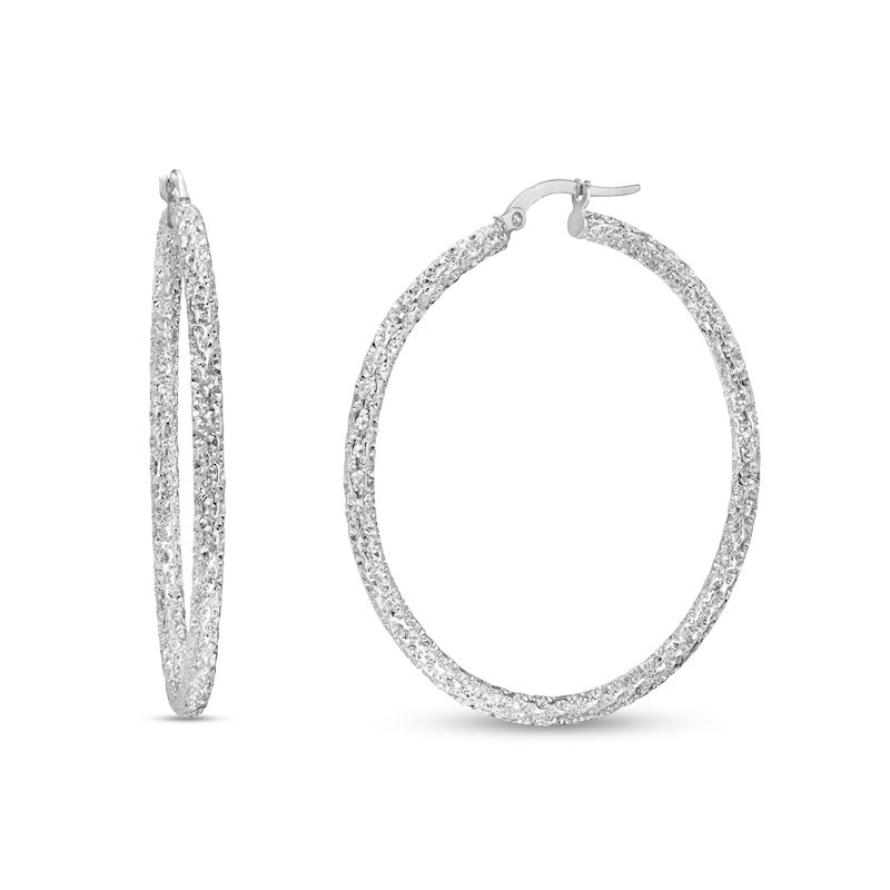 40.0mm Diamond-Cut Tube Hoop Earrings in 10K White Gold