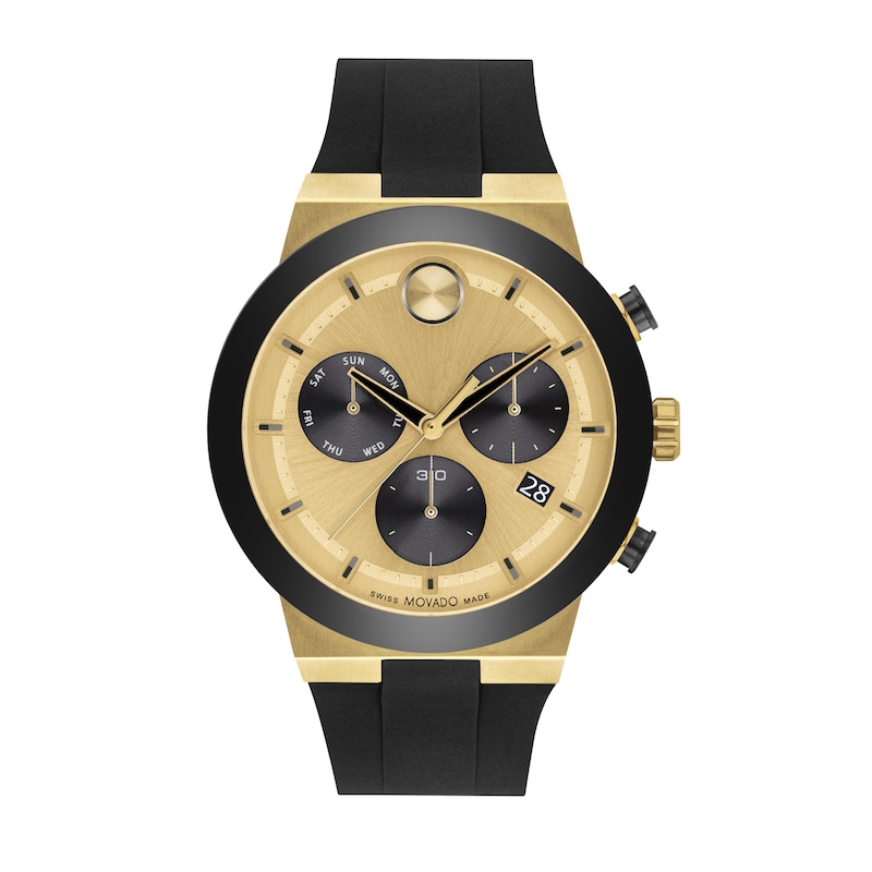 Main Image 1 of Men's Movado BOLD® Fusion Two-Tone Ceramic Chronograph Black Strap Watch with Black and Gold-Tone Dial (Model: 3600895)