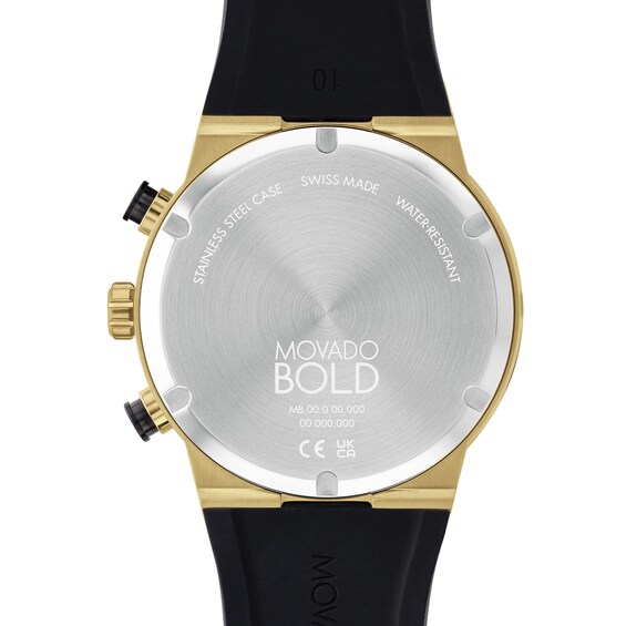 Men's Movado BoldÂ® Fusion Two-Tone Ceramic Chronograph Black Strap Watch with Black and Gold-Tone Dial (Model: 3600895)
