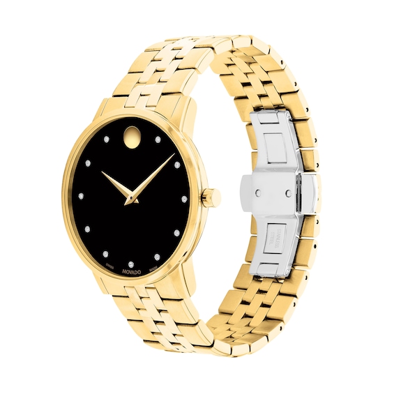 Men's Movado MuseumÂ® Classic 1/20 CT. T.w. Diamond Gold-Tone PVD Watch with Black Dial (Model: 0607625)