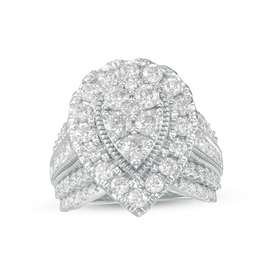 3 CT. T.w. Pear-Shaped Multi-Diamond Frame Vintage-Style Engagement Ring in 14K White Gold