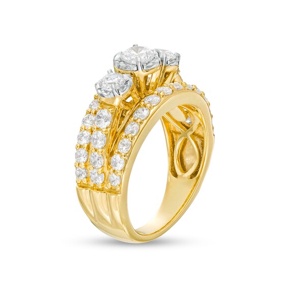 2 CT. T.w. Diamond Past Present FutureÂ® Triple Row Engagement Ring in 14K Gold