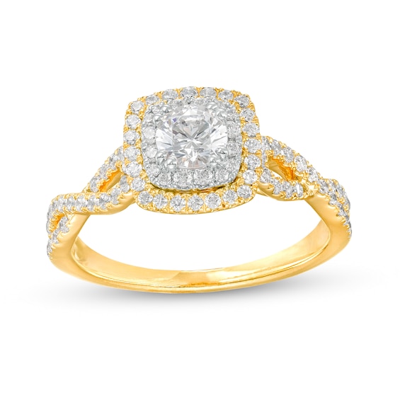 1 CT. T.w. Diamond Cushion-Shaped Double Frame Twist Shank Engagement Ring in 14K Gold