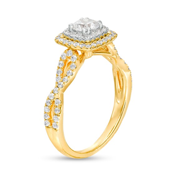 1 CT. T.w. Diamond Cushion-Shaped Double Frame Twist Shank Engagement Ring in 14K Gold