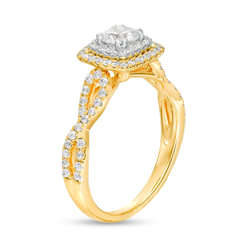 Main Image 3 of 1 CT. T.W. Diamond Cushion-Shaped Double Frame Twist Shank Engagement Ring in 14K Gold