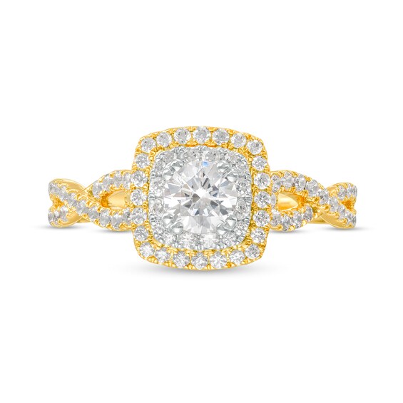 1 CT. T.w. Diamond Cushion-Shaped Double Frame Twist Shank Engagement Ring in 14K Gold