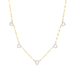 1/4 CT. T.W. Diamond Heart Outline Station Necklace in 10K Gold