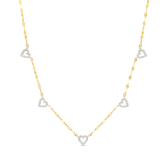 1/4 CT. T.w. Diamond Heart Outline Station Necklace in 10K Gold