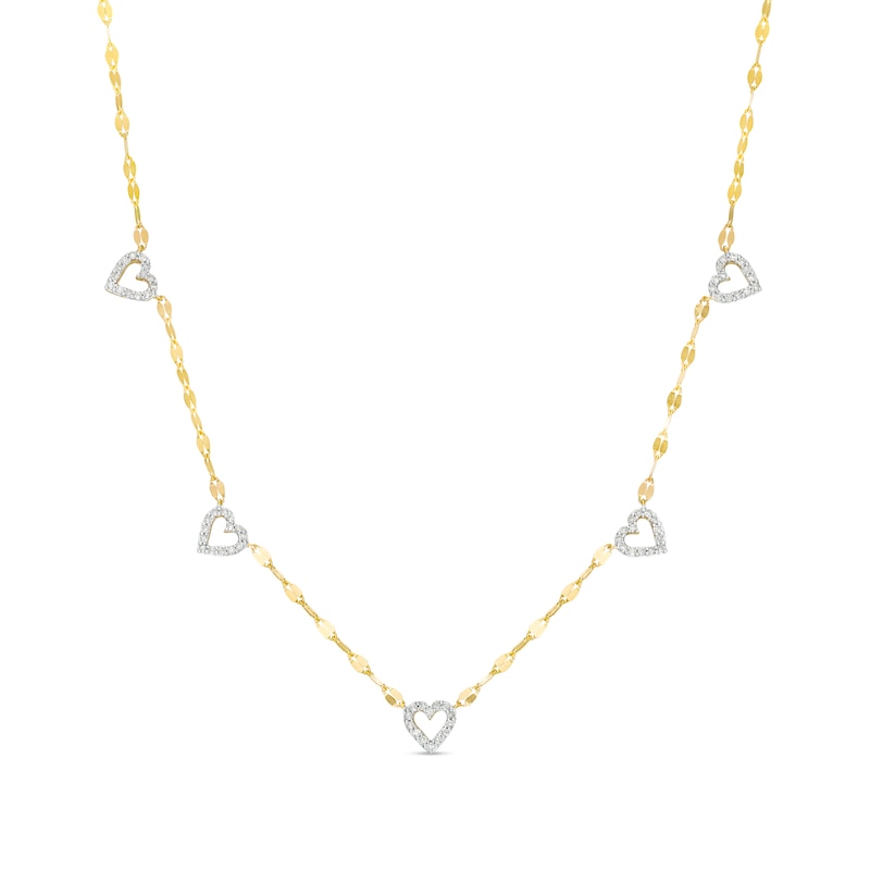 Main Image 1 of 1/4 CT. T.W. Diamond Heart Outline Station Necklace in 10K Gold