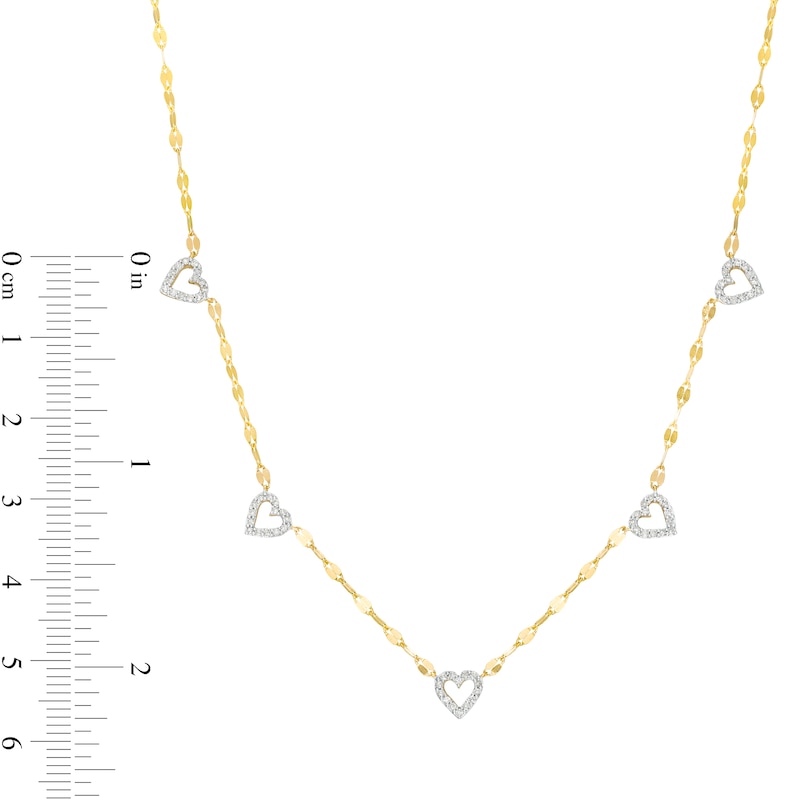 Main Image 4 of 1/4 CT. T.W. Diamond Heart Outline Station Necklace in 10K Gold