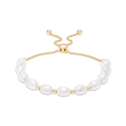 Sideways Baroque Freshwater Cultured Pearl Bolo Bracelet in Sterling Silver with 18K Gold Plate-9.0"
