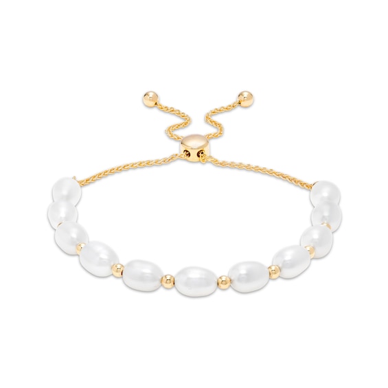 Sideways Baroque Freshwater Cultured Pearl Bolo Bracelet in Sterling Silver with 18K Gold Plate-9.0"