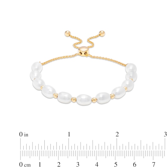 Sideways Baroque Freshwater Cultured Pearl Bolo Bracelet in Sterling Silver with 18K Gold Plate-9.0"