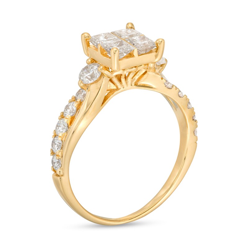 Main Image 2 of 1-1/2 CT. T.W. Quad Princess-Cut Diamond Twist Shank Engagement Ring in 14K Gold