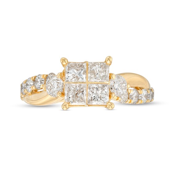 1-1/2 CT. T.w. Quad Princess-Cut Diamond Twist Shank Engagement Ring in 14K Gold