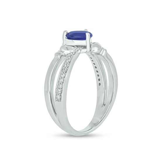 5.0mm Heart-Shaped Blue Lab-Created Sapphire and 1/10 CT. T.w. Diamond Criss-Cross Claddagh Ring in Sterling Silver