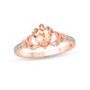 Thumbnail Image 1 of Heart-Shaped Morganite and 1/20 CT. T.W. Diamond Claddagh Engagement Ring in Sterling Silver with 14K Rose Gold Plate