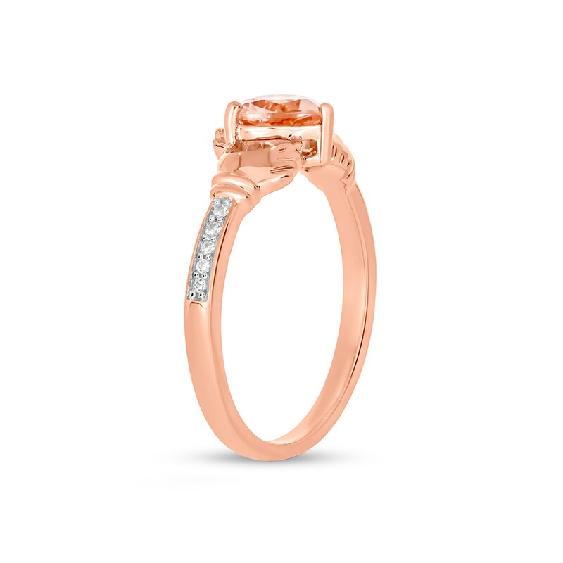 Main Image 2 of Heart-Shaped Morganite and 1/20 CT. T.W. Diamond Claddagh Engagement Ring in Sterling Silver with 14K Rose Gold Plate