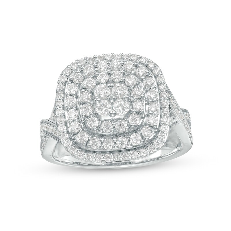 Main Image 1 of 1 CT. T.W. Cushion-Shaped Multi-Diamond Triple Framed Twist Shank Ring in 10K White Gold