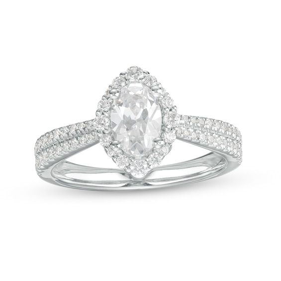 Love's Destiny by Zales 1-1/4 CT. T.w. Certified Oval Diamond Frame Double Row Engagement Ring in 14K White Gold (I/Si2)