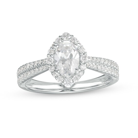 Love's Destiny by Zales 1-1/4 CT. T.w. Certified Oval Diamond Frame Double Row Engagement Ring in 14K White Gold (I/Si2)