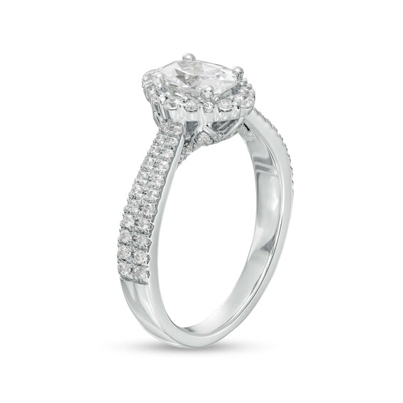 Love's Destiny by Zales 1-1/4 CT. T.w. Certified Oval Diamond Frame Double Row Engagement Ring in 14K White Gold (I/Si2)