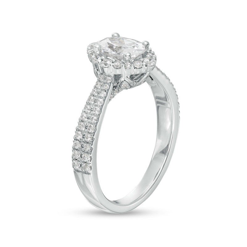 Main Image 3 of Love's Destiny by Zales 1-1/4 CT. T.W. Certified Oval Diamond Frame Double Row Engagement Ring in 14K White Gold (I/SI2)