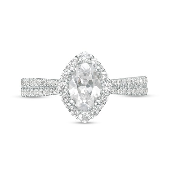 Love's Destiny by Zales 1-1/4 CT. T.w. Certified Oval Diamond Frame Double Row Engagement Ring in 14K White Gold (I/Si2)