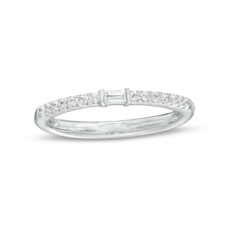 1/6 CT. T.W. Baguette and Round Diamond Anniversary Band in 10K White Gold