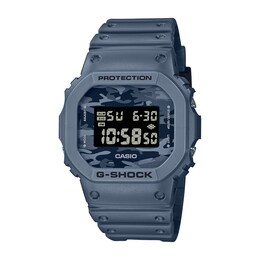 Men's Casio G-Shock Classic Blue Resin Strap Watch with Octagonal Blue Camouflage Dial (Model: DW5600CA-2)