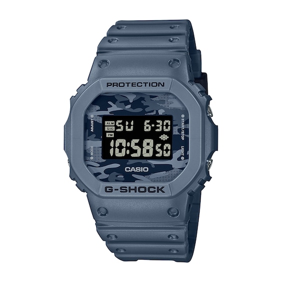 Men's Casio G-Shock Classic Blue Resin Strap Watch with Octagonal Blue Camouflage Dial (Model: Dw5600Ca-2)