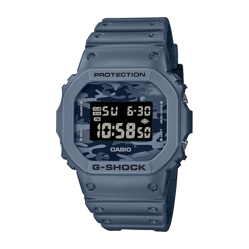 Main Image 1 of Men's Casio G-Shock Classic Blue Resin Strap Watch with Octagonal Blue Camouflage Dial (Model: DW5600CA-2)