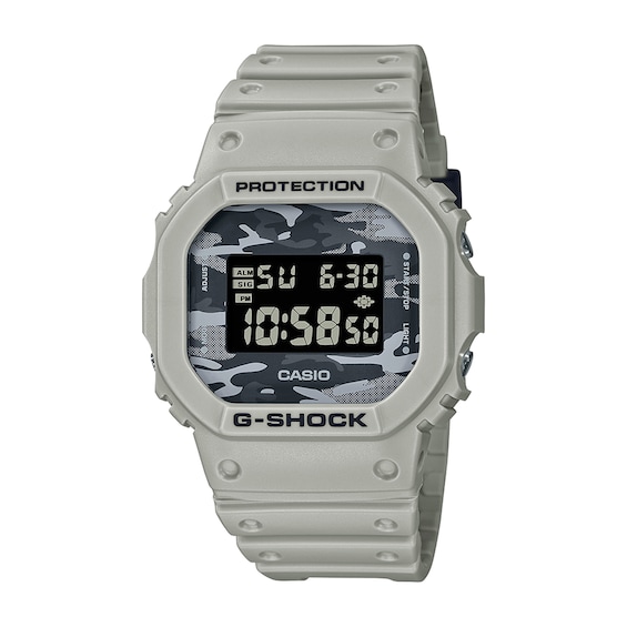 Men's Casio G-Shock Classic Grey Resin Strap Watch with Octagonal Grey Camouflage Dial (Model: Dw5600Ca-8)