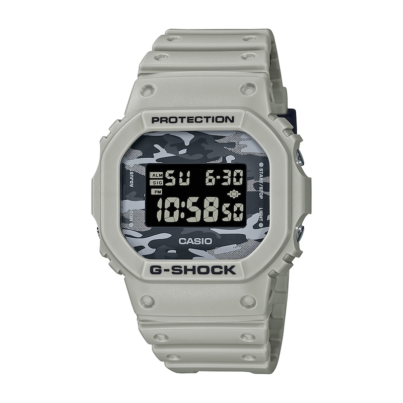 Main Image 1 of Men's Casio G-Shock Classic Grey Resin Strap Watch with Octagonal Grey Camouflage Dial (Model: DW5600CA-8)