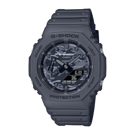 Men's Casio G-Shock Classic Gunmetal Grey Resin Strap Watch with Grey Camouflage Dial (Model: Ga2100Ca-8A)