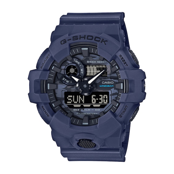 Men's Casio G-Shock Classic Navy Blue Resin Strap Watch with Blue Camouflage Dial (Model: Ga700Ca-2A)
