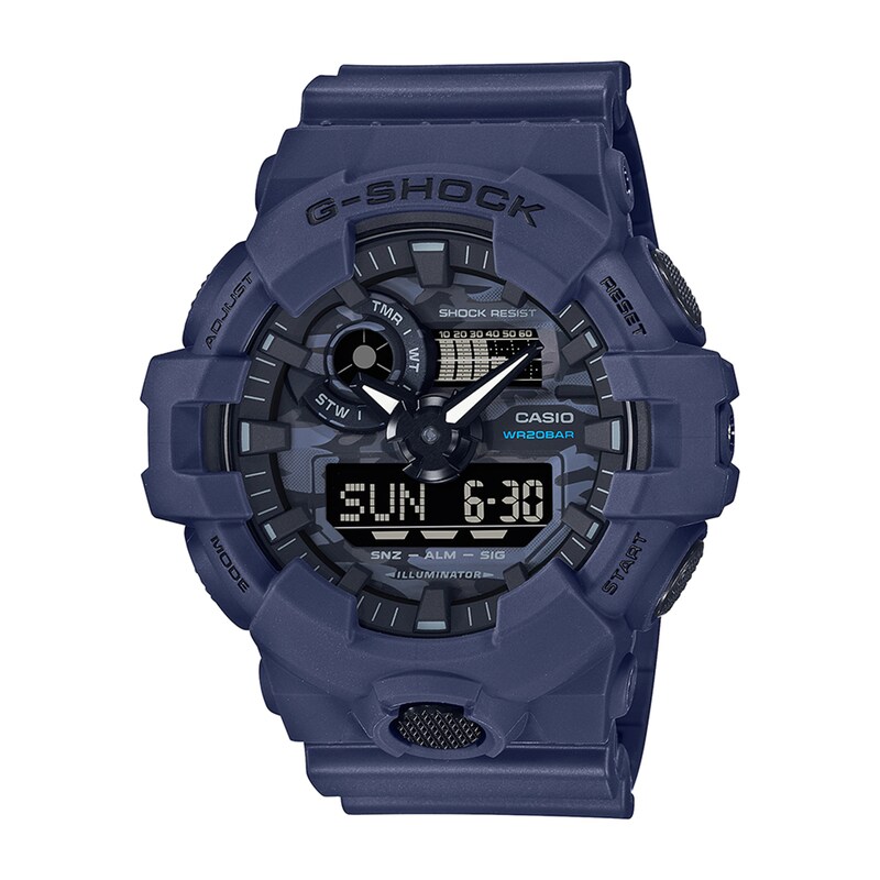 Main Image 1 of Men's Casio G-Shock Classic Navy Blue Resin Strap Watch with Blue Camouflage Dial (Model: GA700CA-2A)
