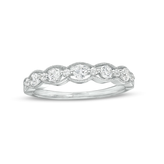 3/8 CT. T.w. Diamond Scallop Edge Alternating Large and Small Stackable Anniversary Band in 14K White Gold