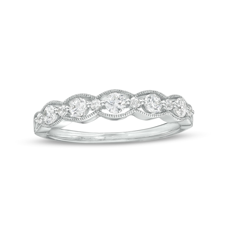 Main Image 1 of 3/8 CT. T.W. Diamond Scallop Edge Alternating Large and Small Stackable Anniversary Band in 14K White Gold