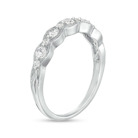 3/8 CT. T.w. Diamond Scallop Edge Alternating Large and Small Stackable Anniversary Band in 14K White Gold