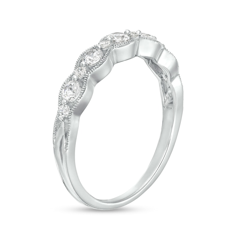 Main Image 3 of 3/8 CT. T.W. Diamond Scallop Edge Alternating Large and Small Stackable Anniversary Band in 14K White Gold