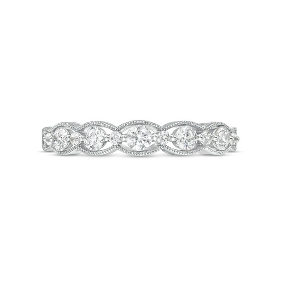 3/8 CT. T.w. Diamond Scallop Edge Alternating Large and Small Stackable Anniversary Band in 14K White Gold