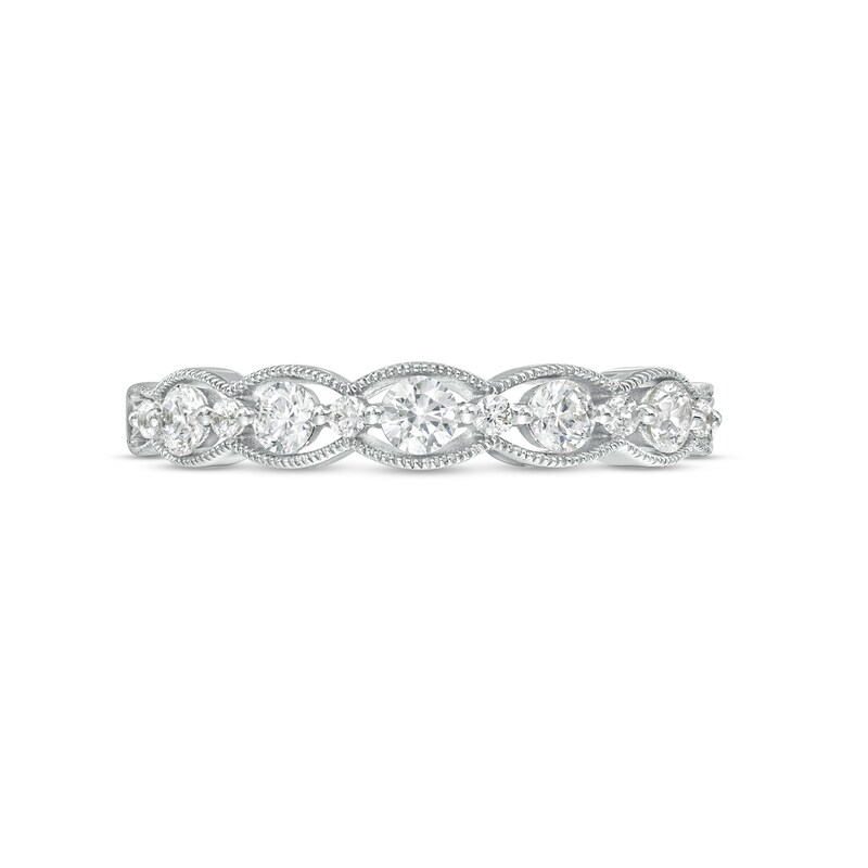 Main Image 4 of 3/8 CT. T.W. Diamond Scallop Edge Alternating Large and Small Stackable Anniversary Band in 14K White Gold