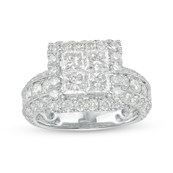 4 CT. T.w. Quad Princess-Cut Diamond Frame Triple Row Engagement Ring in 14K White Gold