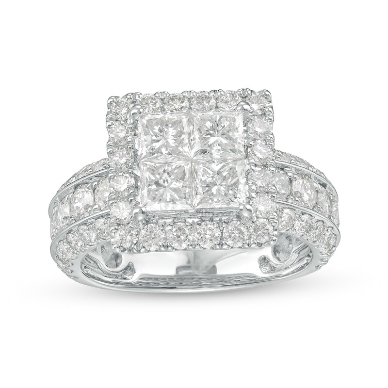 Main Image 1 of 4 CT. T.W. Quad Princess-Cut Diamond Frame Triple Row Engagement Ring in 14K White Gold