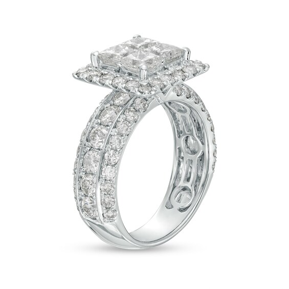4 CT. T.w. Quad Princess-Cut Diamond Frame Triple Row Engagement Ring in 14K White Gold
