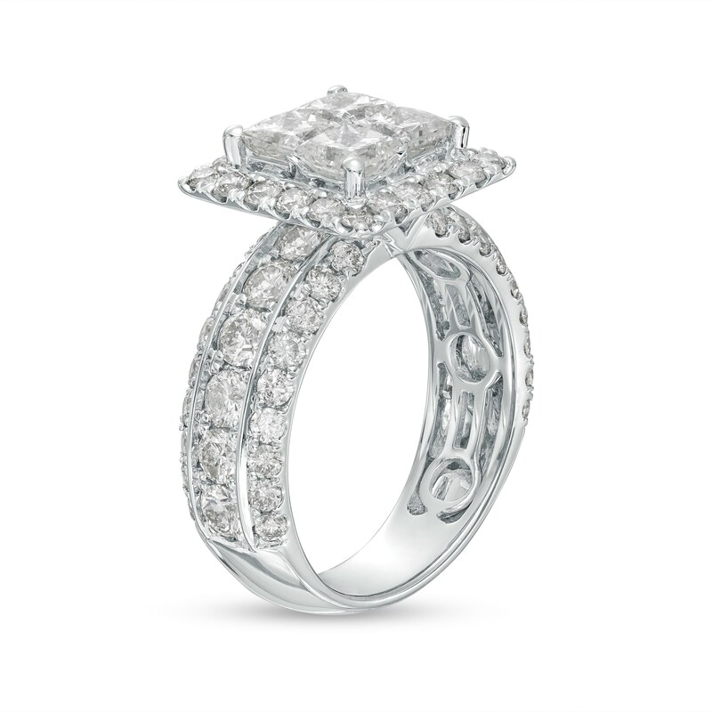 Main Image 3 of 4 CT. T.W. Quad Princess-Cut Diamond Frame Triple Row Engagement Ring in 14K White Gold